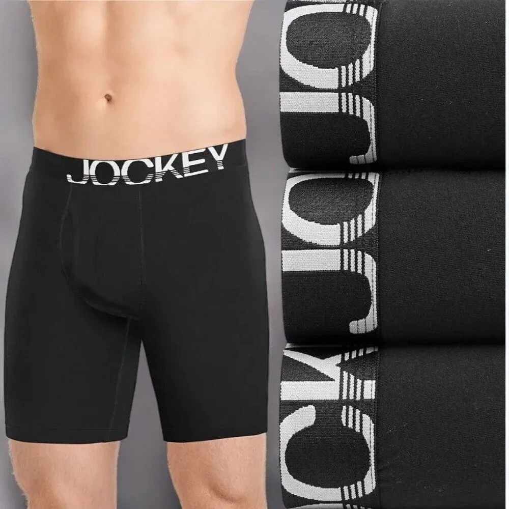 Jockey 4 Pack Activestretch Black Cotton Stretch Long Leg Boxer Brief NEW Medium